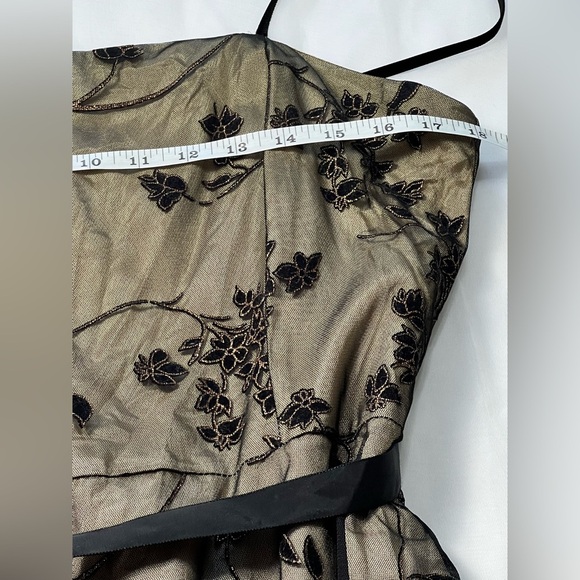 Vintage Jessica Howard Y2K Black Sheer Velvet Burnout Tan Formal Maxi Dress 14 - Picture 10 of 12